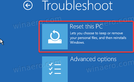 Reset This PC Option In Troubleshoot Winre