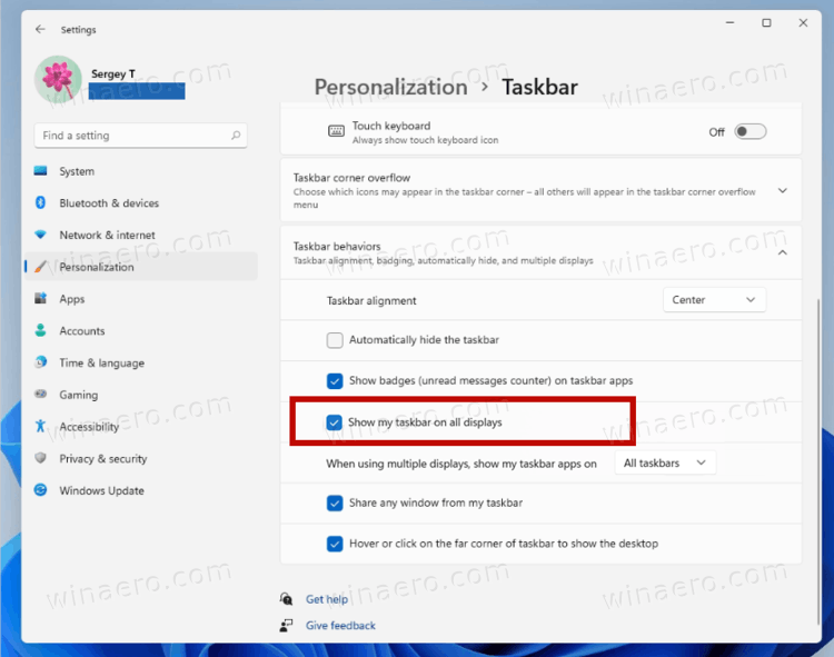 Show Taskbar On All Displays Windows 11