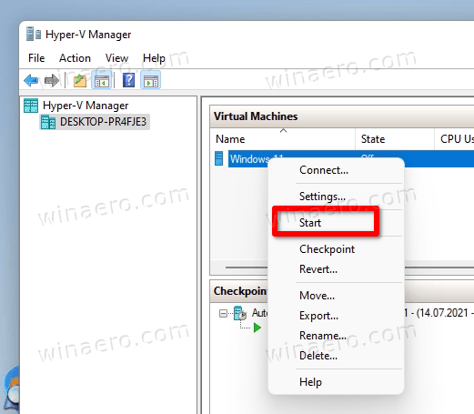 Start item to Install Windows in Virtual Machine