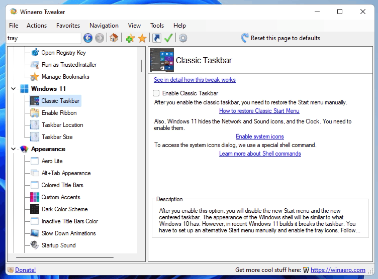 Tweaker Windows 11 Classic Taskbar