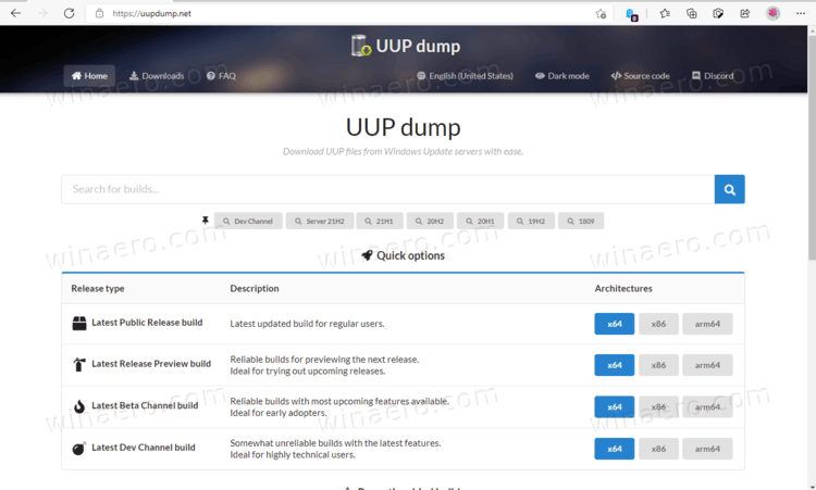 UUP Dump Web Site