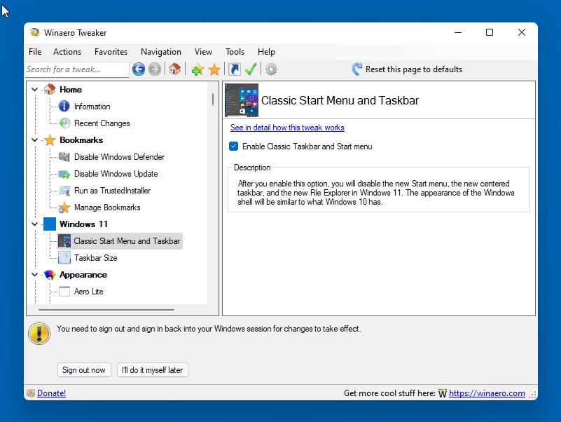 Winaero Tweaker Windows 11 Classic Start Menu And Taskbar