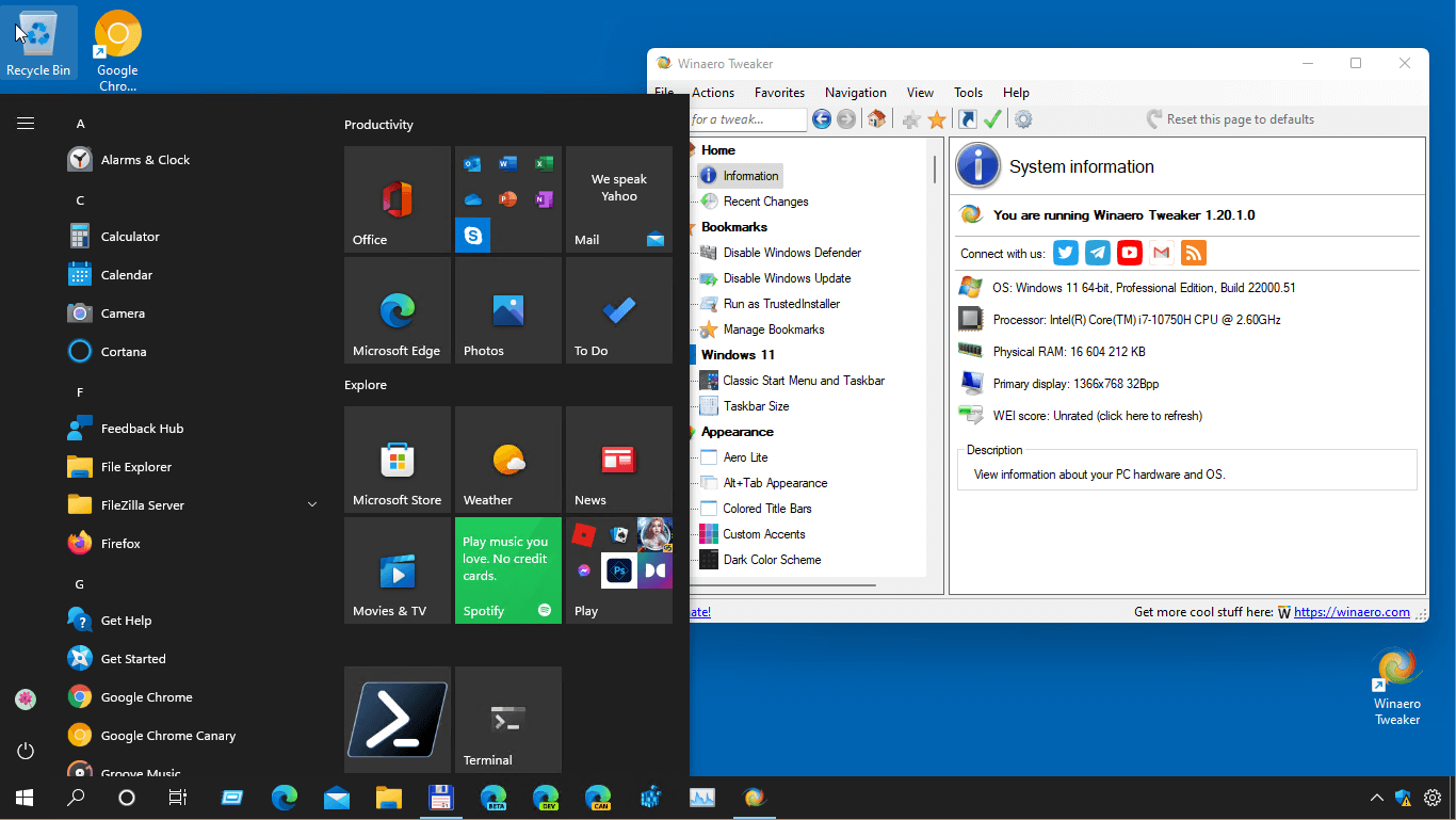 Windows 11 Shows Windows 10 Taskbar and Start Menu
