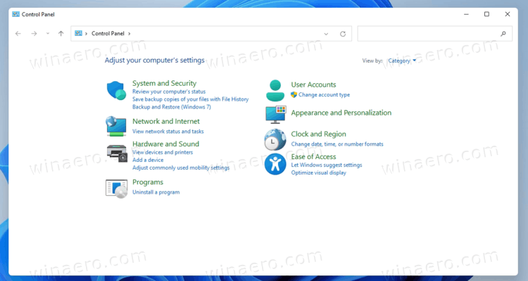 windows control panel