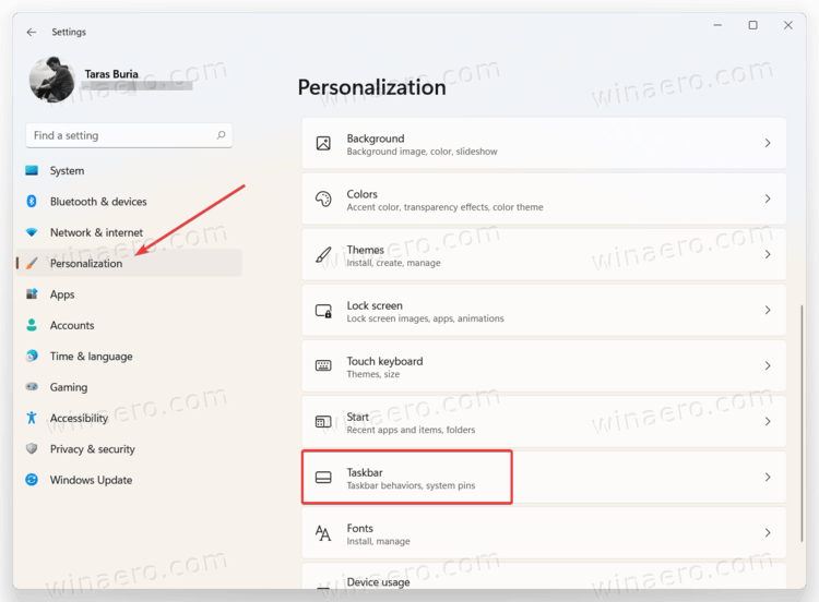 Windows 11 Settings Personalization Taskbar