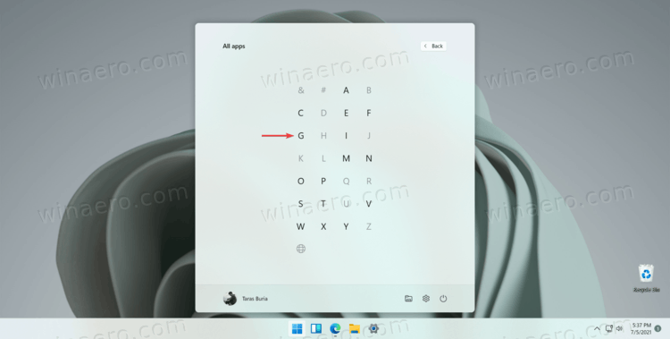 Windows 11 Start Menu Alphabet Navigation