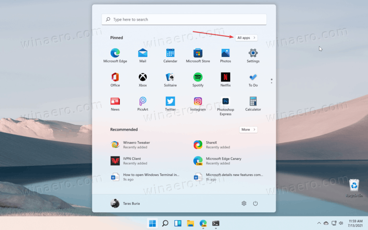 Windows 11 Start Menu All Apps Option
