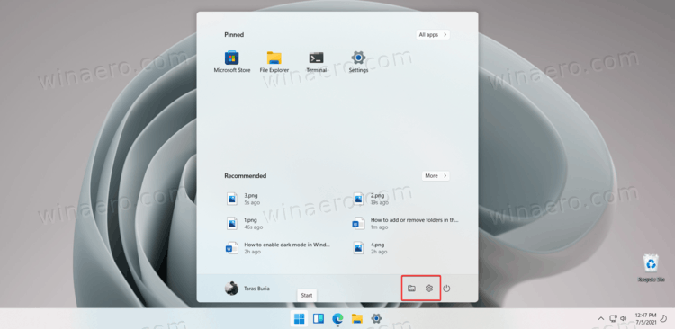 Папки Windows 11 в меню 