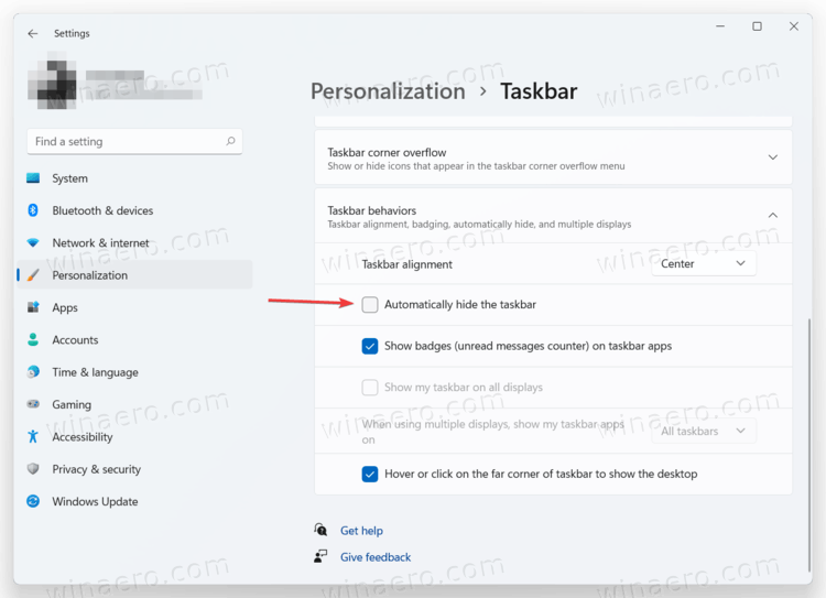 Automatically Hide The Taskbar In Windows 11