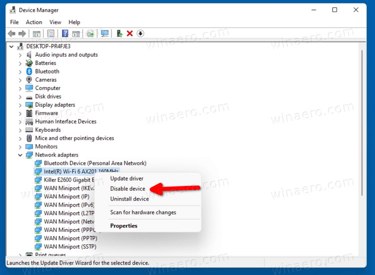 Device Manager Disable Device