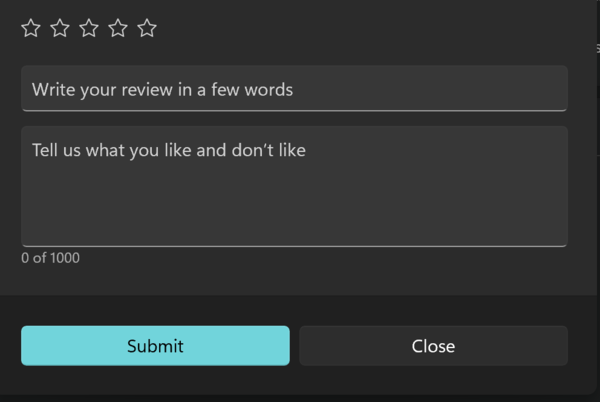 Microsoft Store Review Rating Dialog
