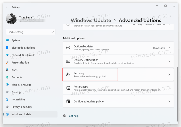 Recovery Option In Windows Settings