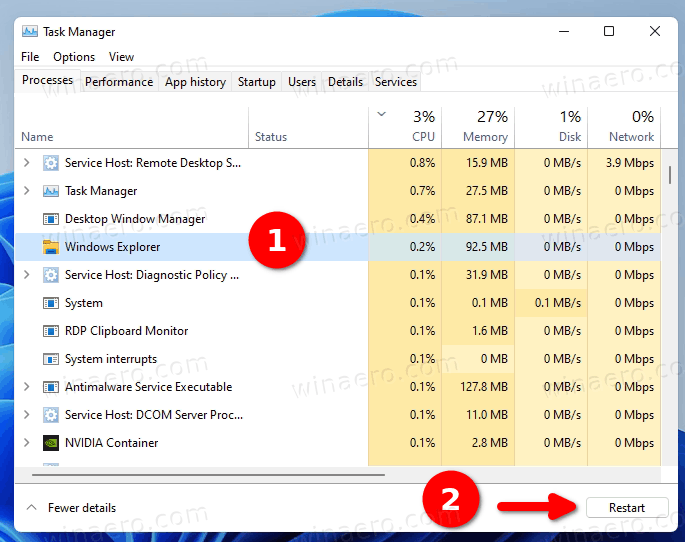 Restart Explorer In Windows 11