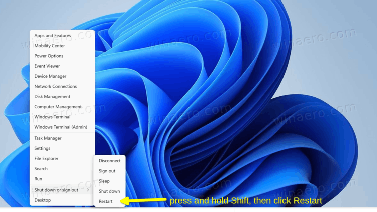 Restart From Win+X