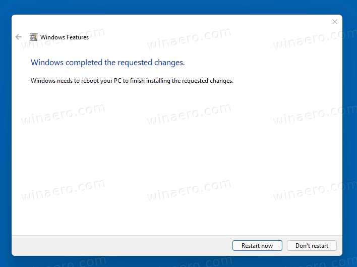 Restart Prompt In Windows Features
