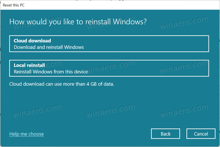 Select Cloud Download To Reset Windows 11