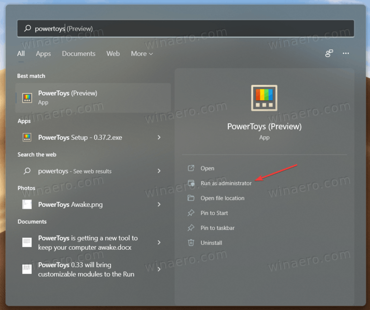 Start App Elevated From Windows Search