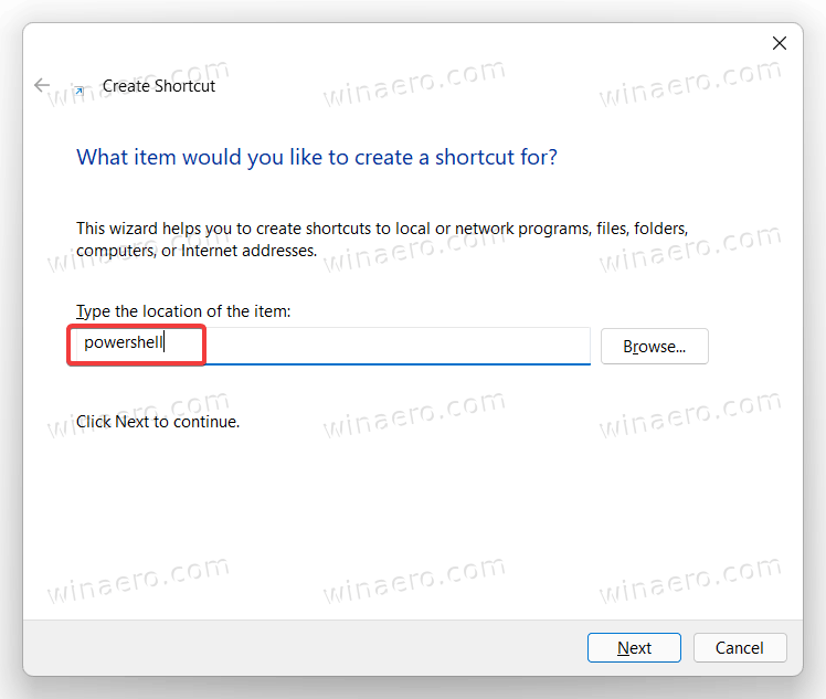 Create New PowerShell Shrotcut In Windows 11