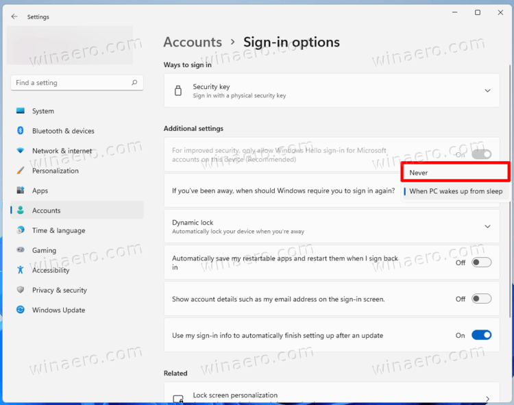 Disable Password On Wakeup In Windows 11