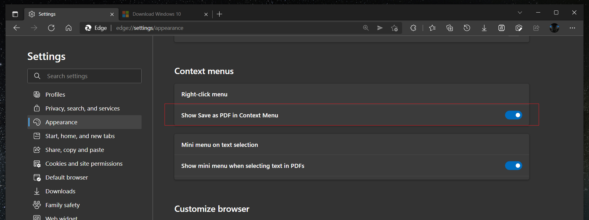 Enable Save As PDF Command In Microsoft Edge Context Menu