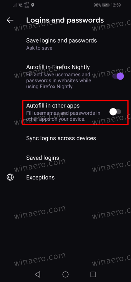 Enable Password Auto Fill In Firefox On Android Step 3
