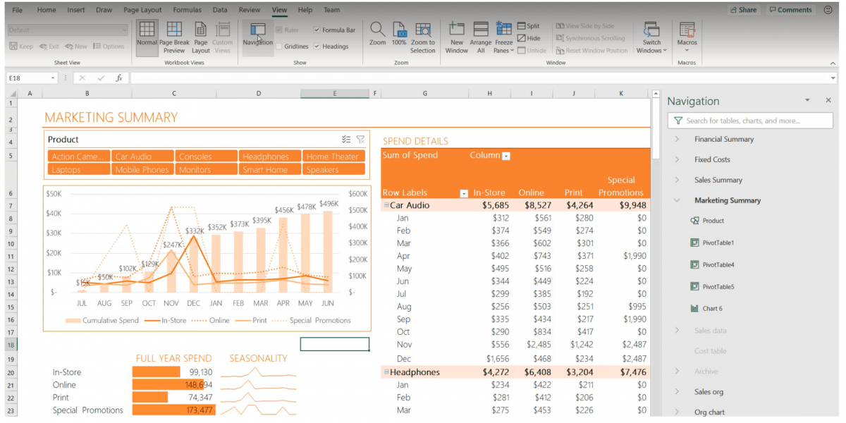 Excel Navigation Pane