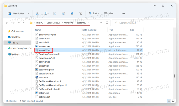 Открытие услуг из проводника в Windows 11