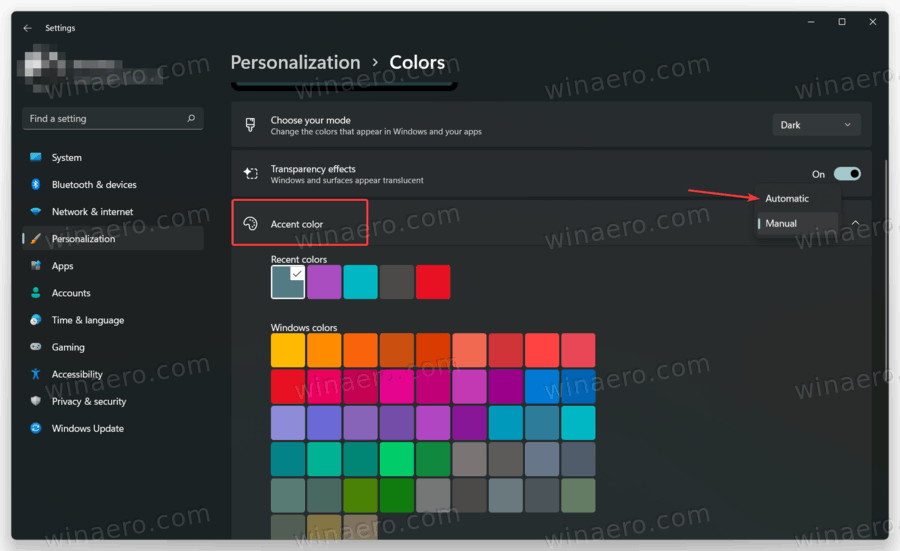 Set Accent Color To Automatic