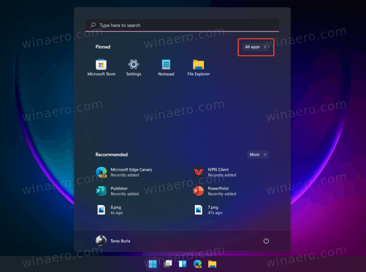 Click All Apps in the Start menu