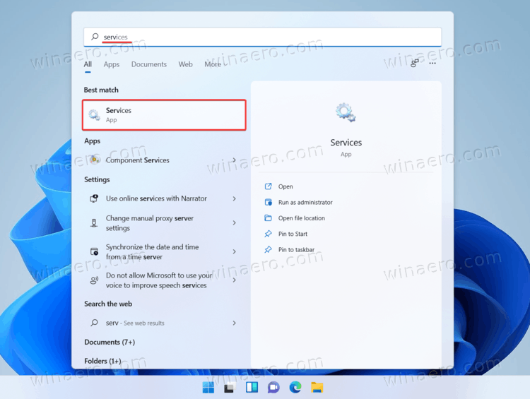 Start The Services Tool In Windows 11 Using Search