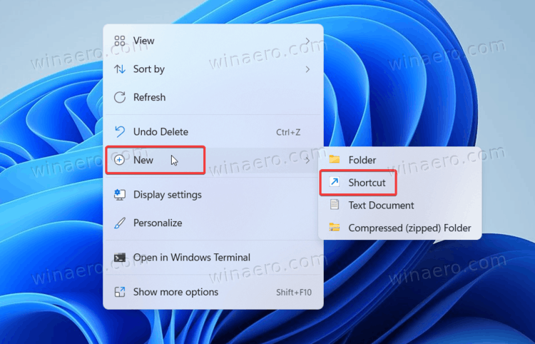 Windows 11 New Shortcut Desktop Menu