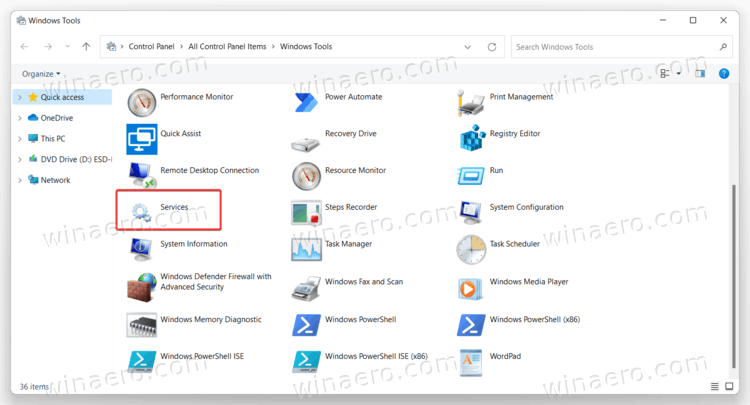 Windows 11 Открытие служб из инструментов Windows