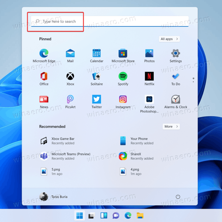 Windows 11 Start Menu Search Box