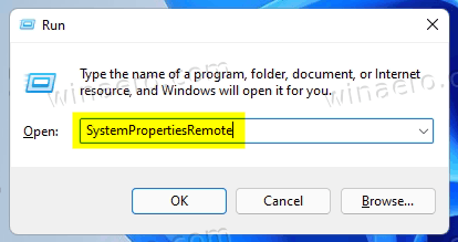 Windows 11 SystemProperties: диалоговое окно удаленного запуска