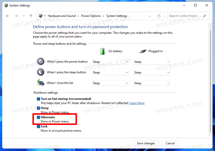 Add Hibernate Command To The Start Menu In Windows 11