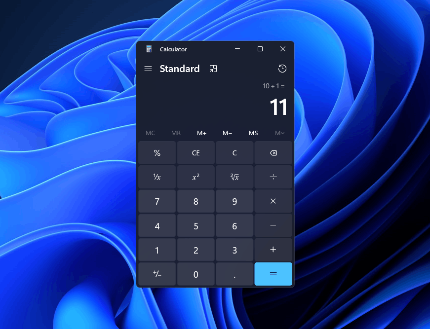 Calculator dark mode on Windows 11