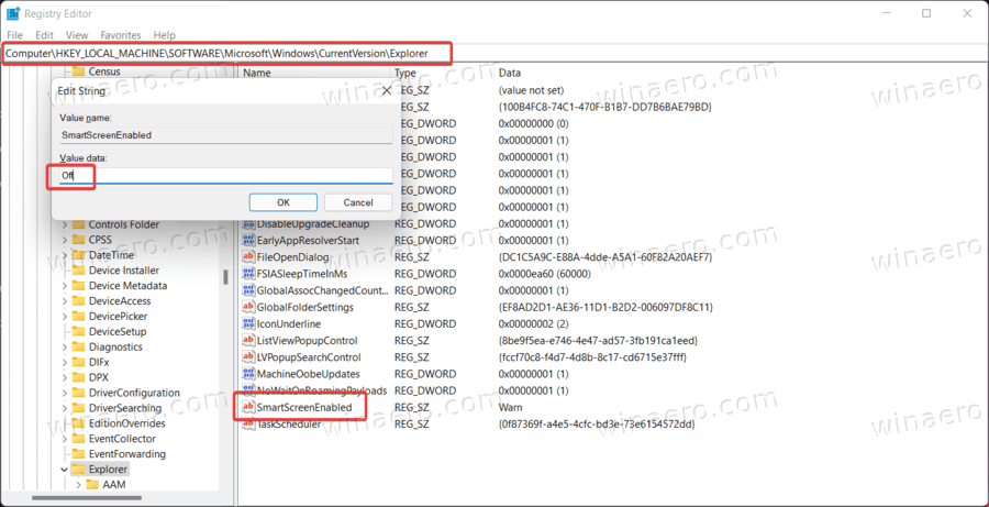 Disable Windows SmartScreen In The Registry