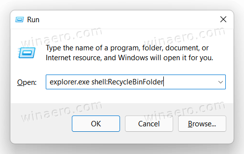 Open Recycle Bin From The Run Dialog Method 2