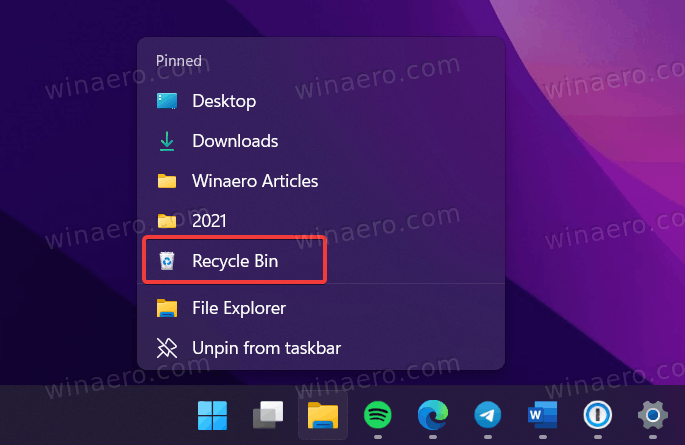 Open Windows 11 Recycle Bin From Explorer Jump List