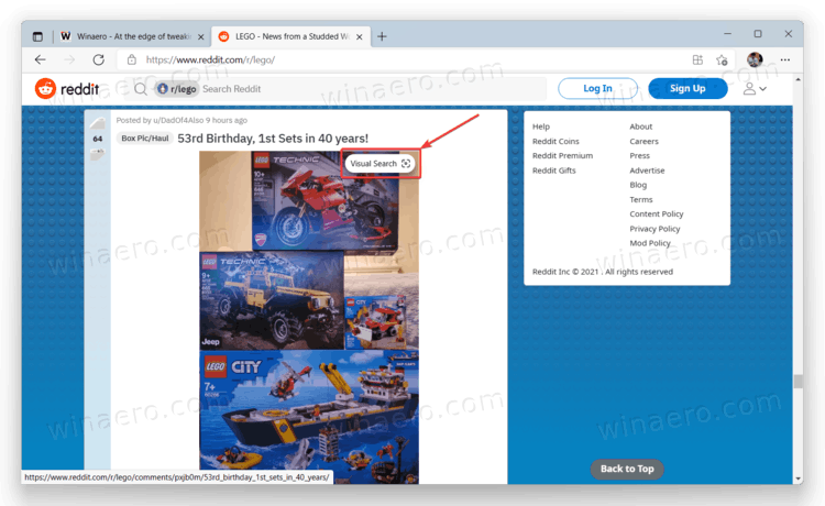 Visual Search button in Microsoft Edge