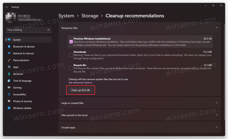 Windows 11 Cleanup Recommendations > Clean System Drive