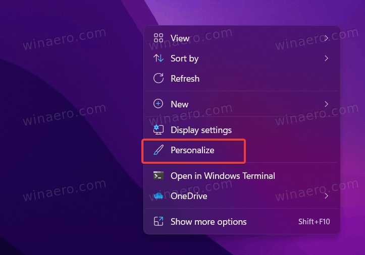 Windows 11 Desktop Menu Personalize Item