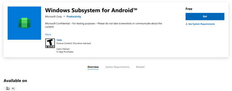 Windows Subsystem for Android made its first appearance in Microsoft Store