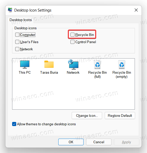 Check The Recycle Bin Option