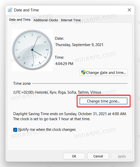 Click The Change Time Zone Button