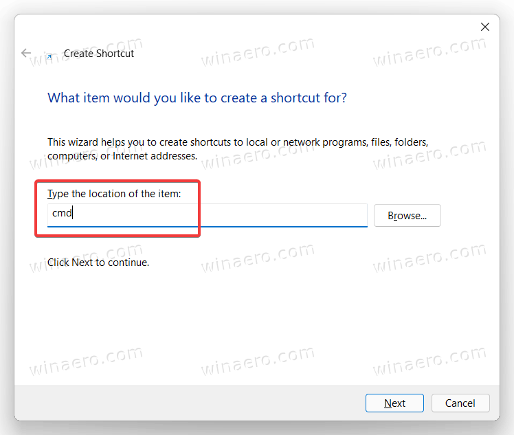 Create New Cmd Shortcut In Windows 11
