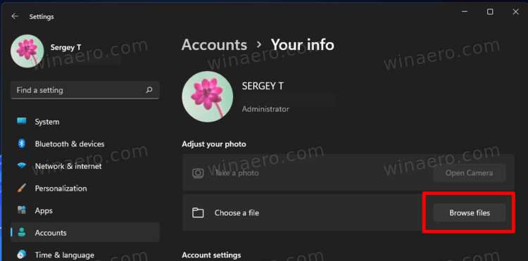 Change User Account Image In Windows 11