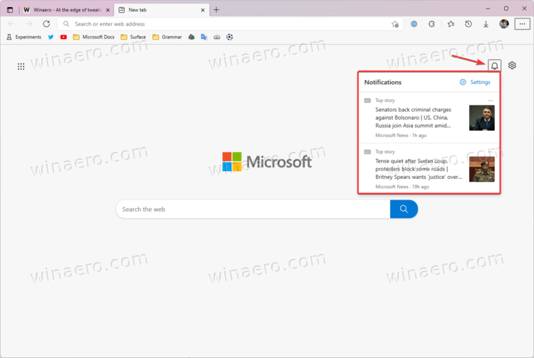 Disable News Notifications on New Tab Page in Microsoft Edge