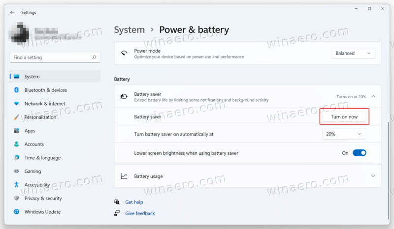 Enable Battery Saver In Windows 11 Settings