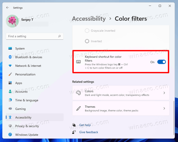 Enable Color Filter Hotkey Windows 11